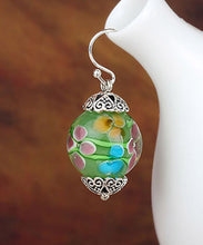 Load image into Gallery viewer, Vintage Green Sterling Silver Coloured Glaze Drop Earrings