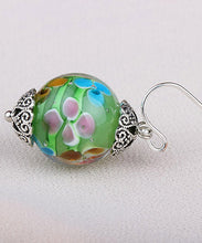 Load image into Gallery viewer, Vintage Green Sterling Silver Coloured Glaze Drop Earrings