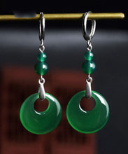Load image into Gallery viewer, Vintage Green Sterling Silver Inlaid Chalcedony Drop Earrings