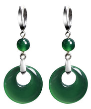 Load image into Gallery viewer, Vintage Green Sterling Silver Inlaid Chalcedony Drop Earrings