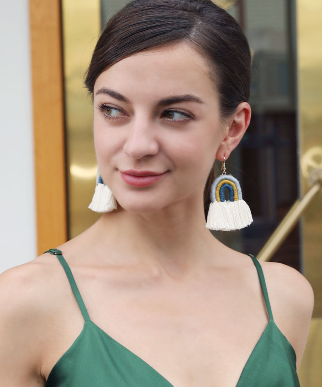 Vintage Grey Cotton Thread Hand Knitting Tassel Drop Earrings