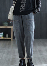 Load image into Gallery viewer, Vintage Grey High Waist Pockets Harem Fall Denim Pants