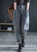 Load image into Gallery viewer, Vintage Grey High Waist Pockets Harem Fall Denim Pants