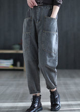 Load image into Gallery viewer, Vintage Grey High Waist Pockets Harem Fall Denim Pants