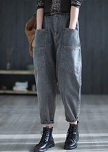 Load image into Gallery viewer, Vintage Grey High Waist Pockets Harem Fall Denim Pants
