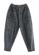 Load image into Gallery viewer, Vintage Grey High Waist Pockets Harem Fall Denim Pants