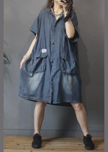 Vintage Large Pocket Grey Denim Dress