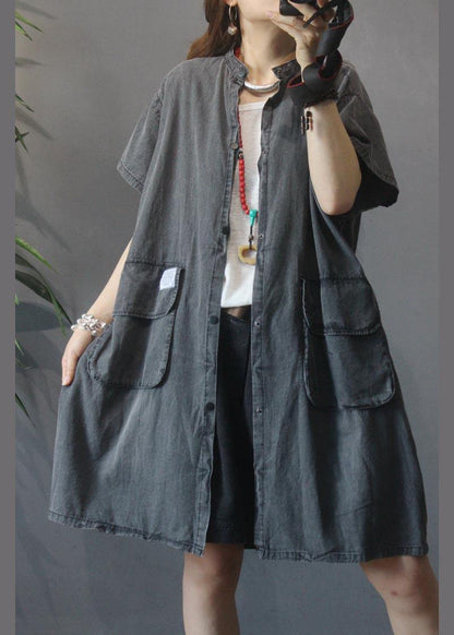 Vintage Large Pocket Grey Denim Dress