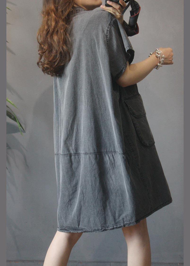 Vintage Large Pocket Grey Denim Dress