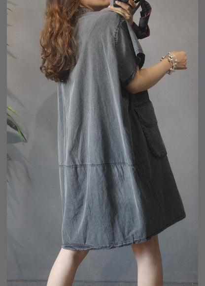 Vintage Large Pocket Grey Denim Dress