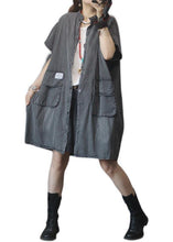 Load image into Gallery viewer, Vintage Large Pocket Grey Denim Dress