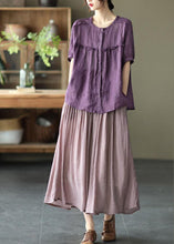 Load image into Gallery viewer, Vintage Light Purple Elegant Patchwork Tie Waist Summer Skirt Linen