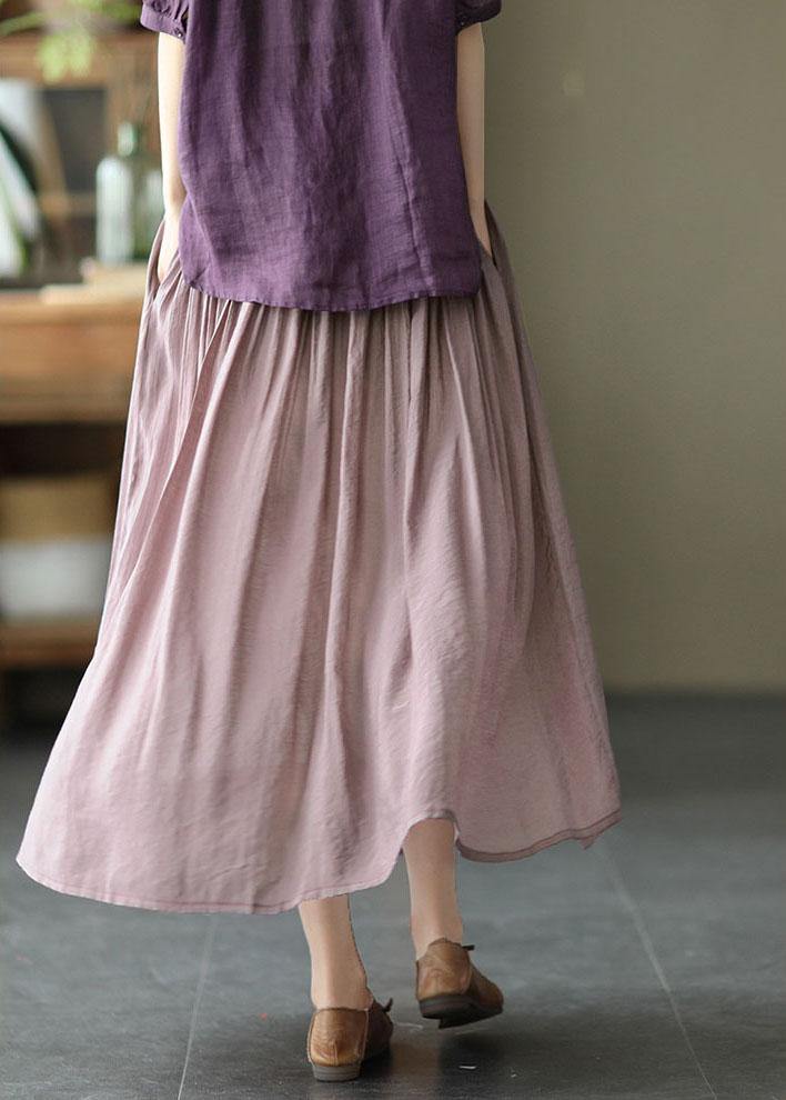 Vintage Light Purple Elegant Patchwork Tie Waist Summer Skirt Linen