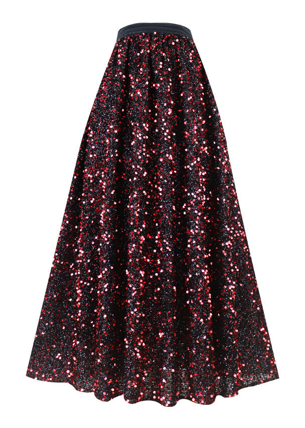 Vintage Mulberry Elastic Waist Sequins Tulle A Line Skirt Spring