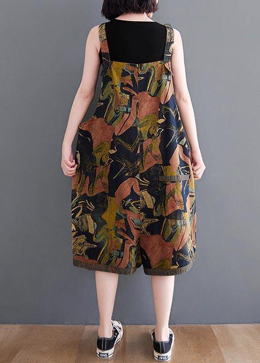 Vintage Navy Print Button Summer Romper