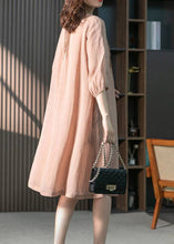 Load image into Gallery viewer, Vintage Pink Stand Collar Button Wrinkled Linen Dress Half Sleeve