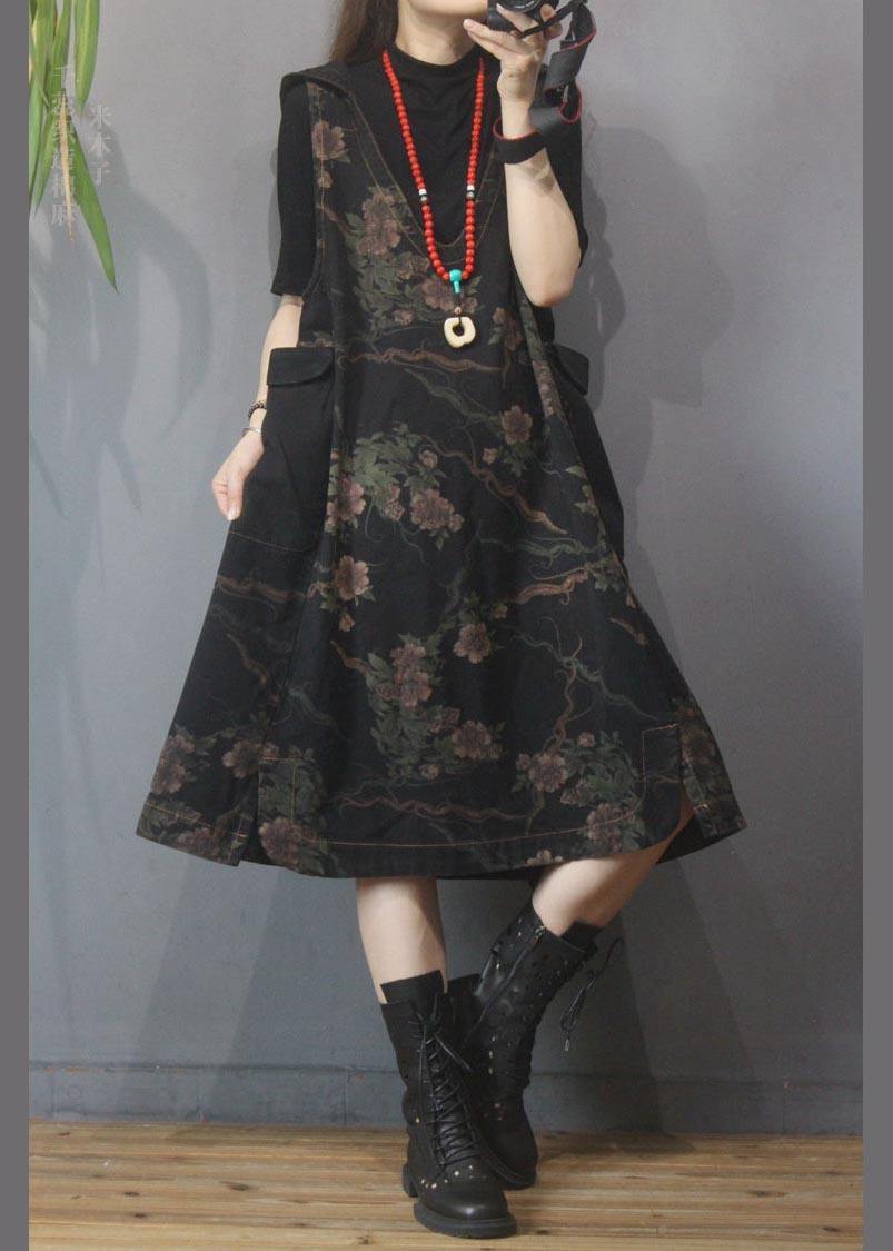 Vintage Printed Hooded Denim Vest Skirt