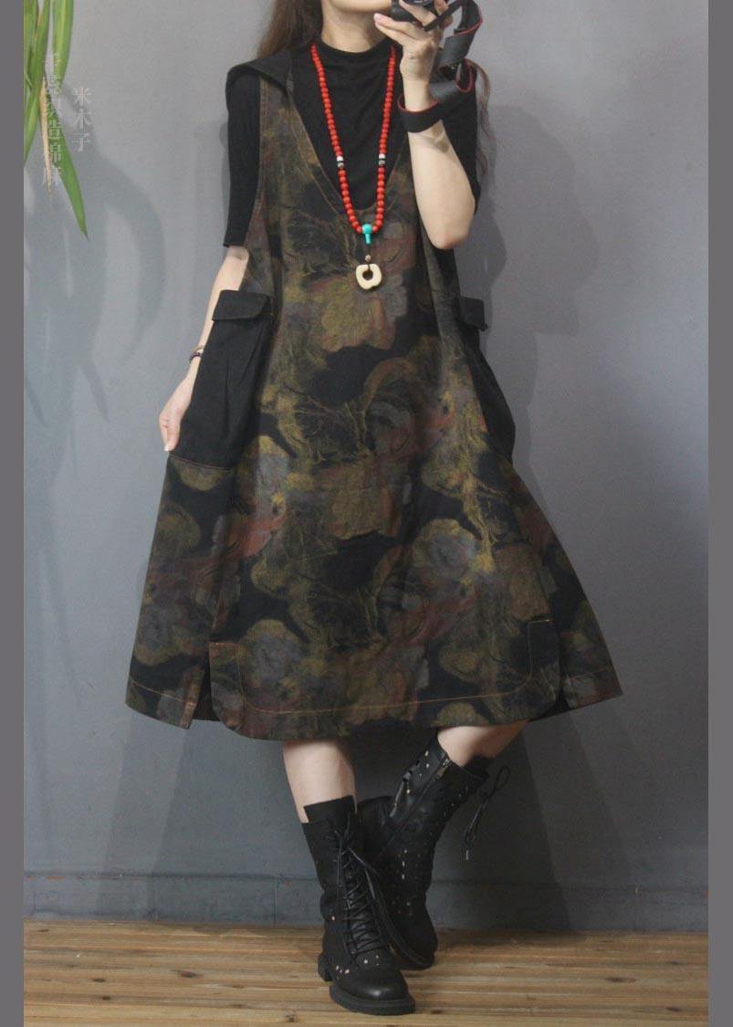 Vintage Printed Hooded Denim Vest Skirt