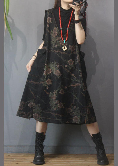 Vintage Printed Hooded Denim Vest Skirt