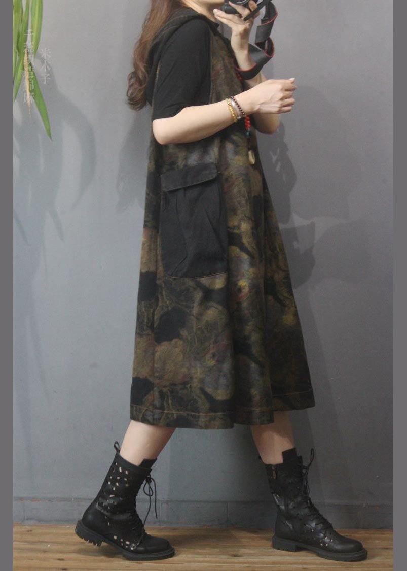 Vintage Printed Hooded Denim Vest Skirt