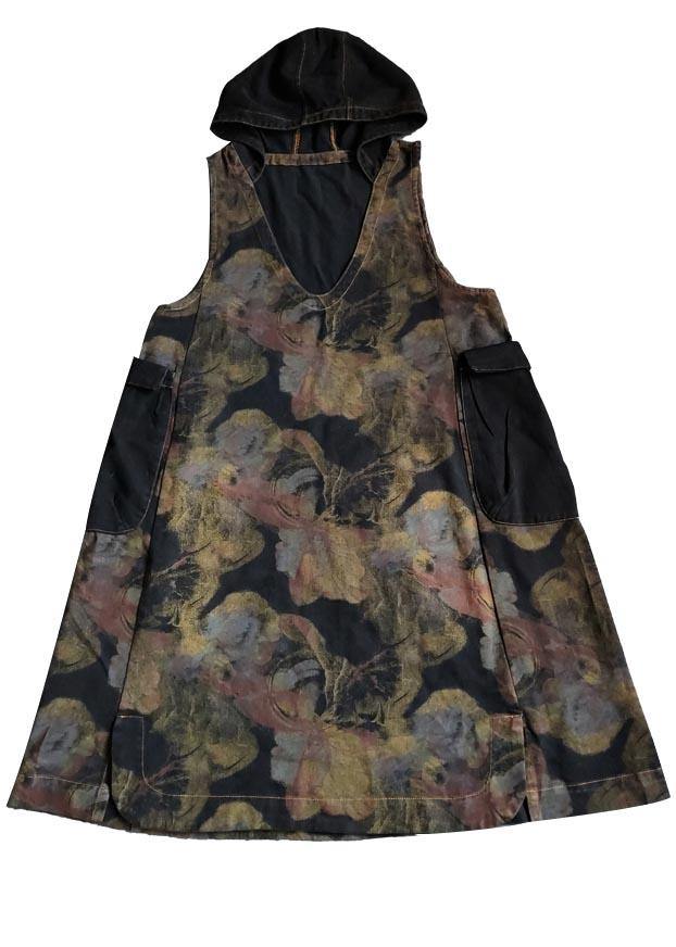 Vintage Printed Hooded Denim Vest Skirt