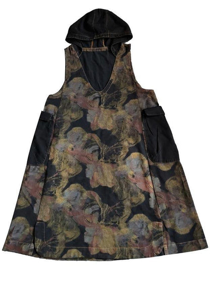 Vintage Printed Hooded Denim Vest Skirt