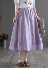 Load image into Gallery viewer, Vintage Purple Elastic Waist Embroideried Linen Skirt Spring