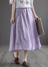 Load image into Gallery viewer, Vintage Purple Elastic Waist Embroideried Linen Skirt Spring