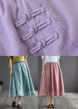 Load image into Gallery viewer, Vintage Purple Elastic Waist Embroideried Linen Skirt Spring