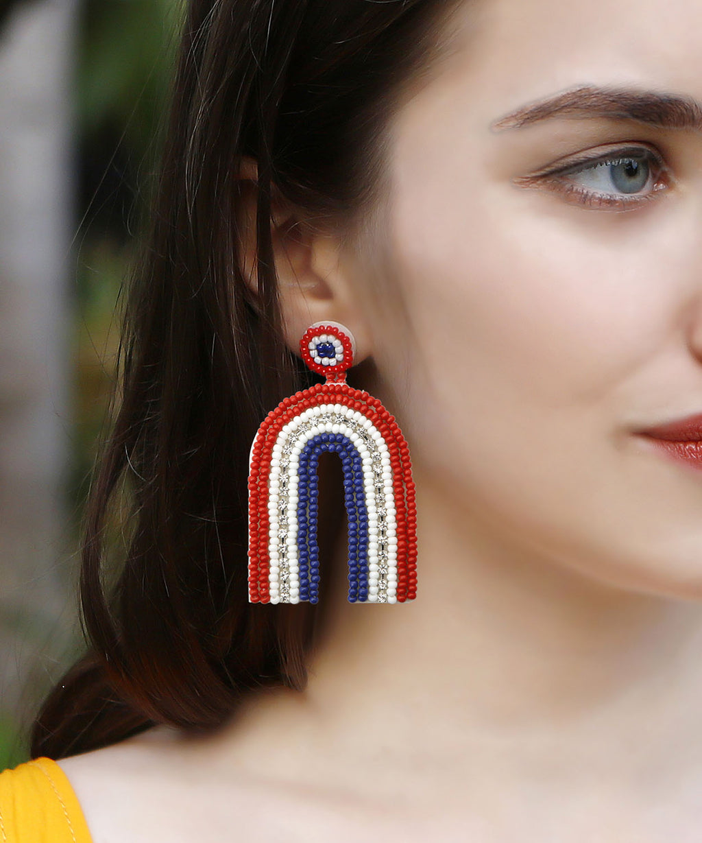 Vintage Rainbow Rice Ball Knit Fabric U Shaped Drop Earrings