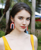 Vintage Rainbow Rice Ball Knit Fabric U Shaped Drop Earrings