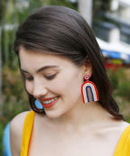 Vintage Rainbow Rice Ball Knit Fabric U Shaped Drop Earrings