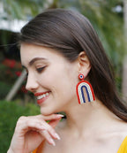 Vintage Rainbow Rice Ball Knit Fabric U Shaped Drop Earrings