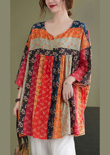 Load image into Gallery viewer, Vintage Rainbow V Neck Print Patchwork Fall Shirt Top Three Quarter sleeve