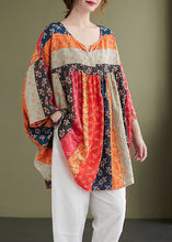 Load image into Gallery viewer, Vintage Rainbow V Neck Print Patchwork Fall Shirt Top Three Quarter sleeve