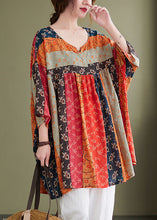 Load image into Gallery viewer, Vintage Rainbow V Neck Print Patchwork Fall Shirt Top Three Quarter sleeve