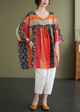 Load image into Gallery viewer, Vintage Rainbow V Neck Print Patchwork Fall Shirt Top Three Quarter sleeve