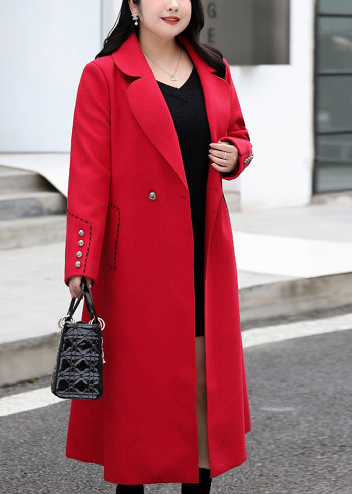 Vintage Red Silm Fit Double Breast Woolen Coat Fall