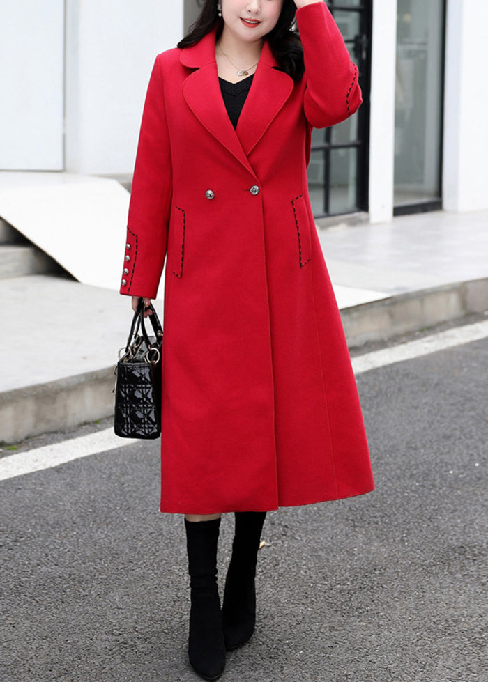 Vintage Red Silm Fit Double Breast Woolen Coat Fall
