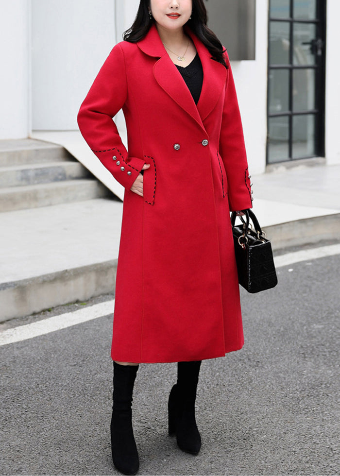 Vintage Red Silm Fit Double Breast Woolen Coat Fall