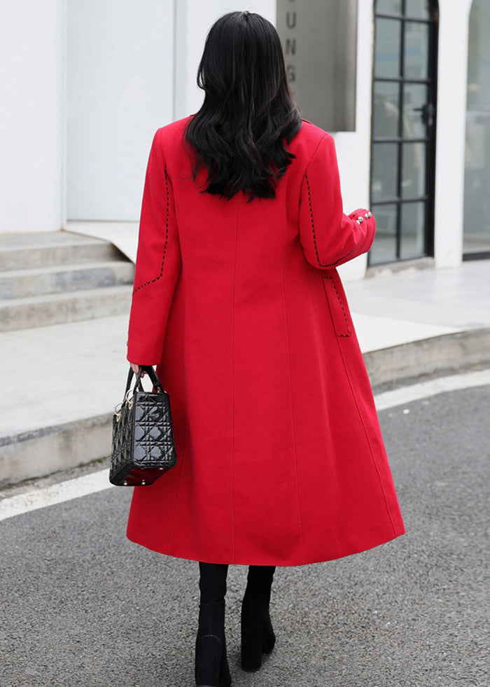 Vintage Red Silm Fit Double Breast Woolen Coat Fall