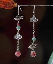 Load image into Gallery viewer, Vintage Sterling Silver Crystal Birds Over The Clouds Magpie Drop Earrings