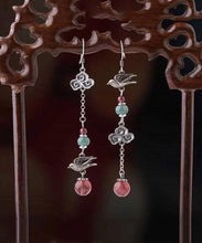 Load image into Gallery viewer, Vintage Sterling Silver Crystal Birds Over The Clouds Magpie Drop Earrings