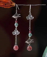 Load image into Gallery viewer, Vintage Sterling Silver Crystal Birds Over The Clouds Magpie Drop Earrings
