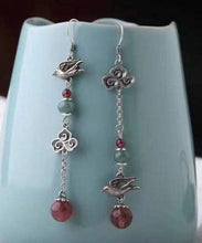 Load image into Gallery viewer, Vintage Sterling Silver Crystal Birds Over The Clouds Magpie Drop Earrings