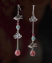 Load image into Gallery viewer, Vintage Sterling Silver Crystal Birds Over The Clouds Magpie Drop Earrings