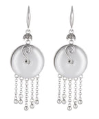 Vintage Silk Sterling Silver Inlaid Jade Tassel Drop Earrings