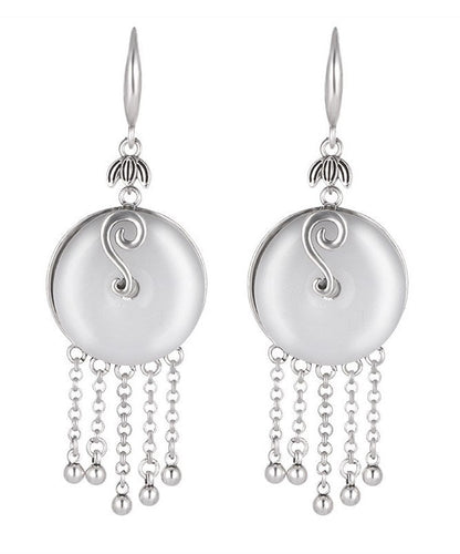 Vintage Silk Sterling Silver Inlaid Jade Tassel Drop Earrings