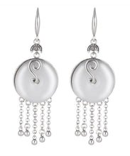 Load image into Gallery viewer, Vintage Silk Sterling Silver Inlaid Jade Tassel Drop Earrings