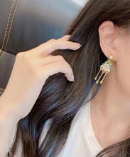 Load image into Gallery viewer, Vintage White Sterling Silver Overgild Inlaid Jade Agate Pearl Drop Earrings